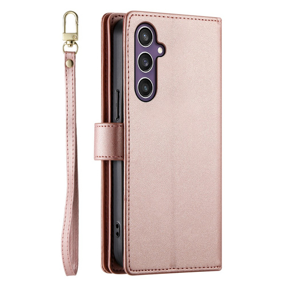 Pattintható tok a Samsung Galaxy S25+ Plus, Wallet Zipper Pocket, rózsaszín