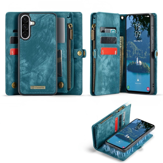 CASEME tok Samsung Galaxy A56 5G, Retro Leather Wallet, szíjjal, zöld