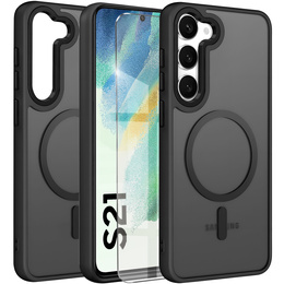 Tok Samsung Galaxy S21-hoz, MagSafe, ERBORD Matt Case, fekete + képernyőüveg