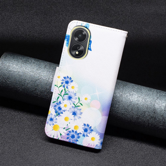 Pattintható tok a Oppo A38 4G / Oppo A18 4G, Wallet, Butterfly & Flowers fehér