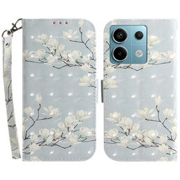 Pattintható tok a Xiaomi Redmi Note 13 Pro 5G, Wallet, Magnolia Flowers szürke
