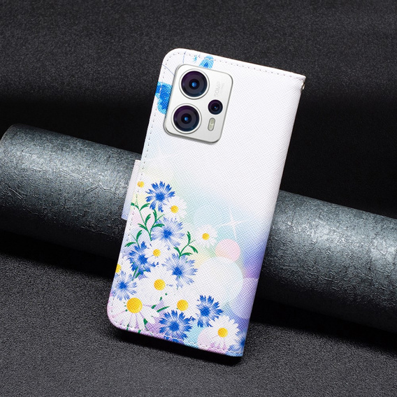 Pattintható tok a Motorola Moto G53 5G / G23 / G13, Wallet, butterfly & flowers, kék
