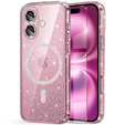 Tok iPhone 16-hoz, ERBORD Glitter MagSafe, rózsaszín + képernyőüveg