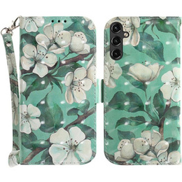 Pattintható tok a Samsung Galaxy A14 4G/5G, Wallet, Flowers, fehér