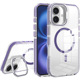 Tok iPhone 17 készülékhez, MagSafe, állvánnyal, átlátszó, lila betétekkel
