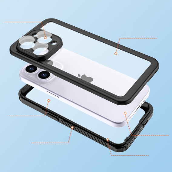 IP68 vízálló tok a iPhone 15 Pro Max, Redpepper, fekete