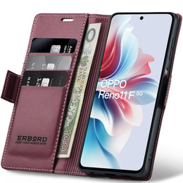 Tok Oppo Reno 11F, ERBORD Glossy Litchi, pénztárca patenttal, piros