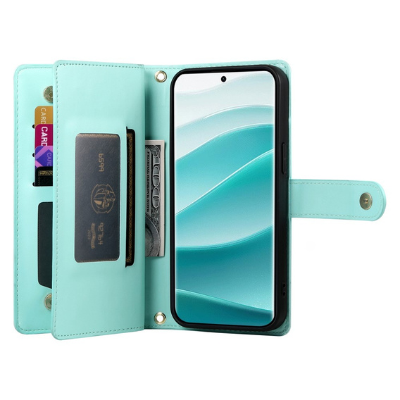 Pattintható tok a Xiaomi Redmi Note 14 Pro 5G / Poco X7 5G, Wallet Zipper Pocket, zöld