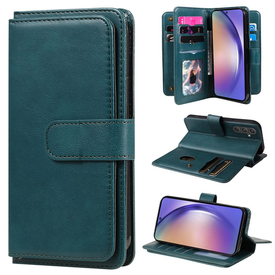 Flip tok Samsung Galaxy A55 5G, 10 Card Slots Wallet, zöld