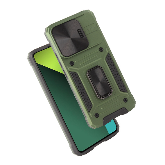 Páncélozott tok Xiaomi Redmi Note 13 Pro 5G, CamShield Slide, zöld + edzett üveg 9H