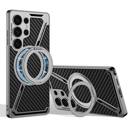 tok Samsung Galaxy S25 Ultra, GKK Kickstand gyűrű, MagSafe-hoz, carbon fekete