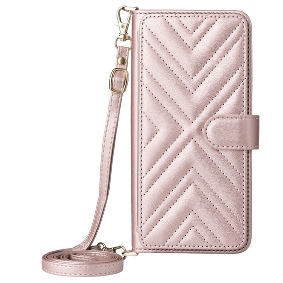 Tok patenttal a Realme 14 Pro+ 5G-hez, Crossbody Leather Wallet, rózsaszín rose gold