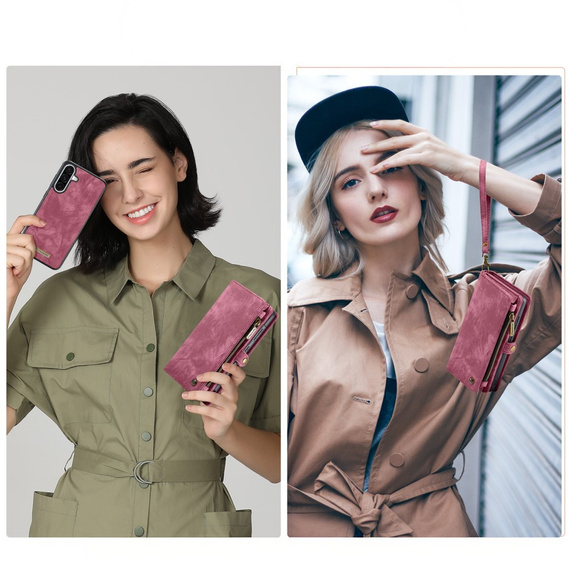 CASEME tok Samsung Galaxy A56 5G, Retro Leather Wallet, szíjjal, piros