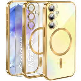 Tok Samsung Galaxy A55 5G-hoz, Electro MagSafe, arany + üveg a képernyőhöz