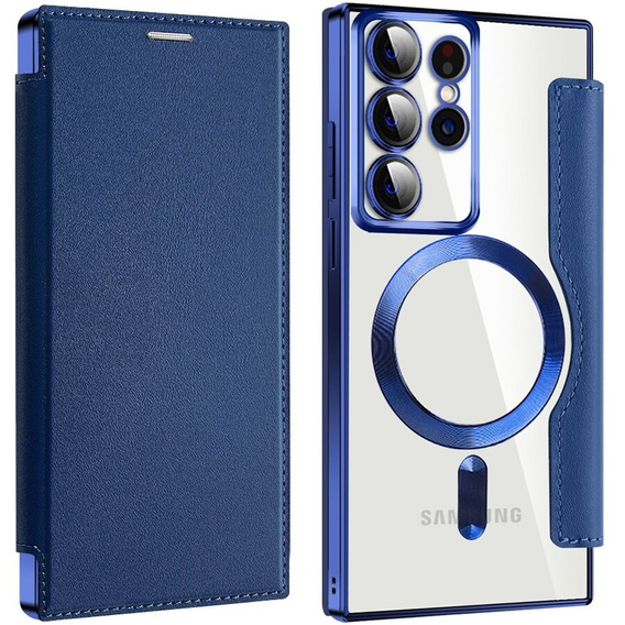 Pattintható tok a Samsung Galaxy S22 Ultra 5G, RFID Wallet MagSafe CamShield, sötétkék