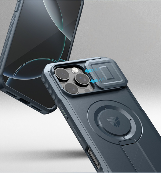 Páncélozott tok iPhone 16 készülékhez, Dexnor CamProtect MagSafe, kék