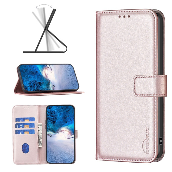 Pattintható tok a Samsung Galaxy S23 FE, BINFEN Wallet, rózsaszín rose gold + 9H üveg 