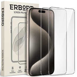 2x edzett üveg a iPhone 15 Pro Max, ERBORD 9H Hard Glass a képernyőn
