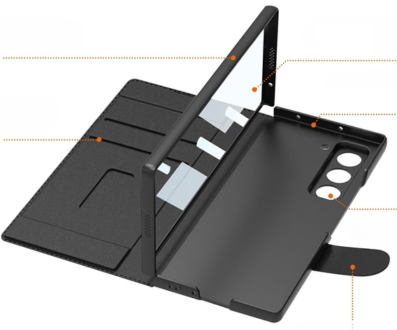 Tárca tok patenttal szénfekete Samsung Galaxy Z Fold 7 5G számára