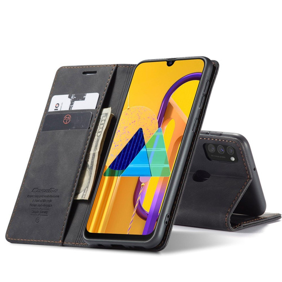 CASEME tok Samsung Galaxy M21, Leather Wallet Case, fekete