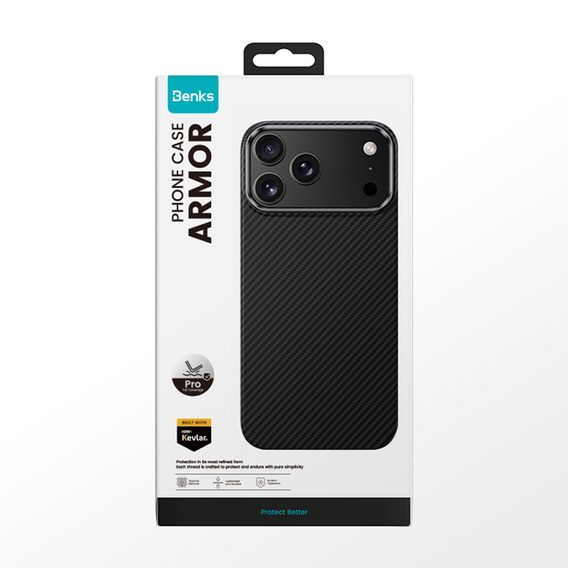 BENKS Kevlar Armor PRO Carbon Fiber 600D A070 tok MagSafe aktív gombbal iPhone 17 Pro Max készülékhez