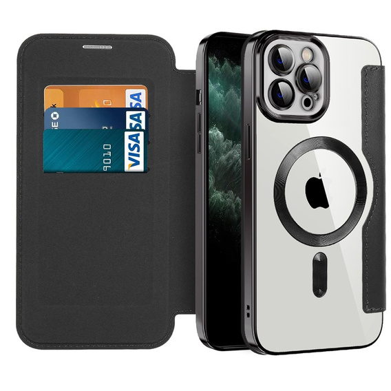 Pattintható tok a iPhone 11 Pro Max, RFID Wallet MagSafe CamShield, fekete