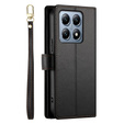 Pattintható tok a Xiaomi 14T Pro, Wallet Zipper Pocket, fekete