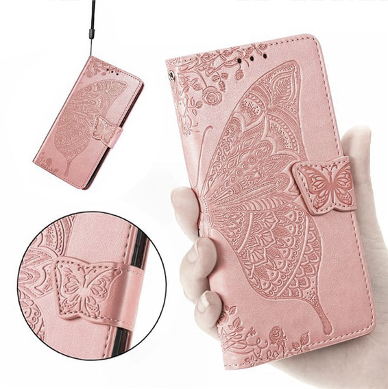 Pattintható tok a Realme 14 5G / Realme 14T 5G, Butterfly, rózsaszín rose gold
