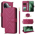 Tok patenttal a Xiaomi Poco F7 Pro / F7 Ultra-hez, Crossbody Leather Wallet, bordó