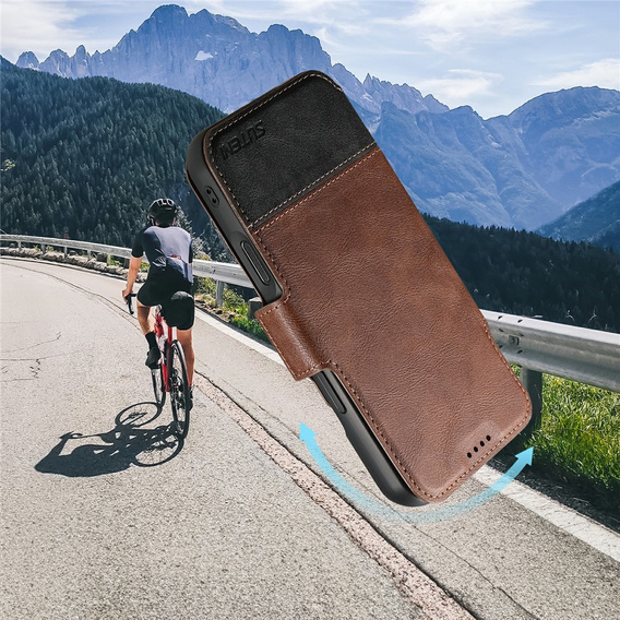 2 az 1-ben flip tok iPhone 17 Pro-hoz, SUTENI, MagSafe, barna színű