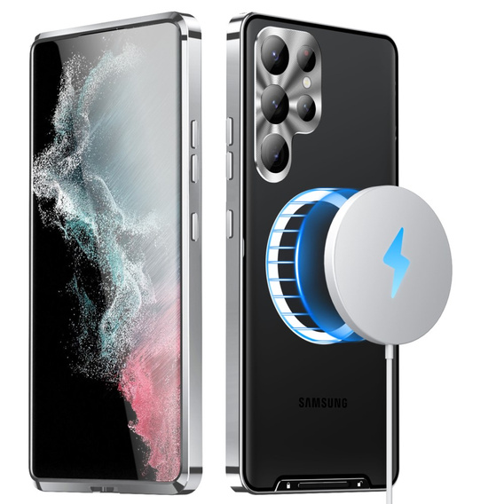 Kameravédő tok Samsung Galaxy S23 Ultra, CamShield MagSafe, átlátszó / ezüst