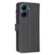 Pattintható tok a Xiaomi Redmi 13C / Poco C65, Wallet Zipper Pocket, fekete