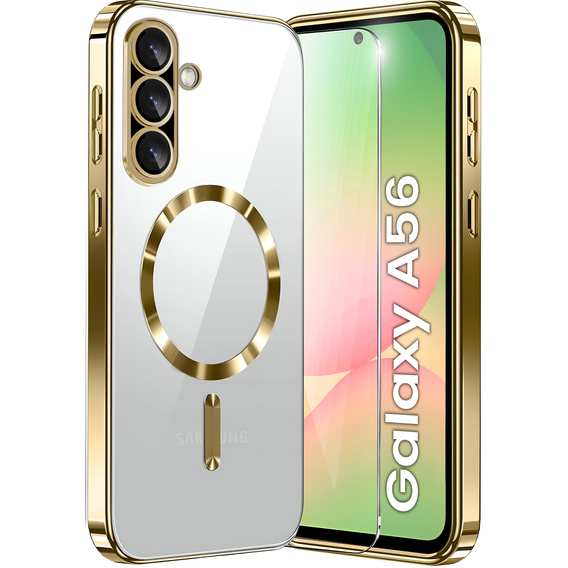 Tok Samsung Galaxy A56-hoz, Electro MagSafe, arany + üveg a képernyőhöz