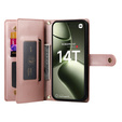 Pattintható tok a Xiaomi 14T, Wallet Zipper Pocket, rózsaszín