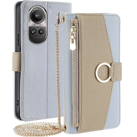 Flip tok Oppo Reno 10 / 10 Pro, Wallet Zipper Pocket, tükörrel, kék