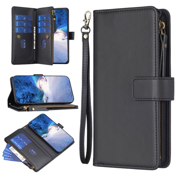 Pattintható tok a Xiaomi Redmi Note 13 Pro 4G / Xiaomi Redmi Note 14S / Xiaomi Poco M6 Pro 4G, Wallet Zipper Pocket, fekete