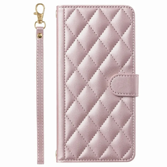 Flap tok Samsung Galaxy A16, Rhombus Crossbody Leather, rózsaszín rose gold