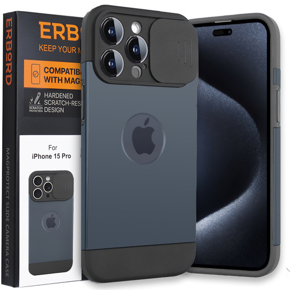 Telefontok a iPhone 15 Pro, ERBORD MagProtect Slide Camera, titánium kék