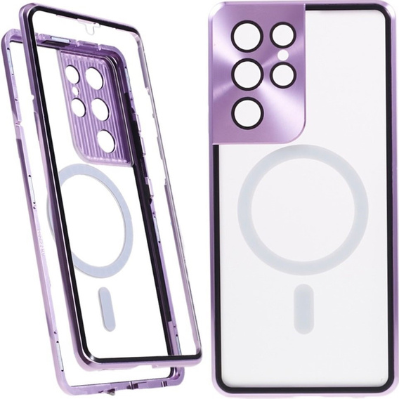 Magnetic Dual Glass MagSafe tok Samsung Galaxy S21 Ultra, lila