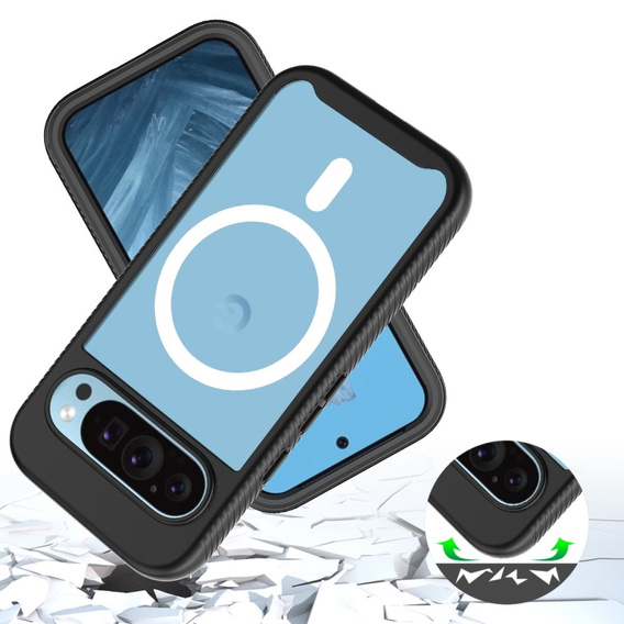 Tok Google Pixel 9 / Google Pixel 9 Pro készülékhez, Shockproof, fóliával, MagSafe-hoz, fekete