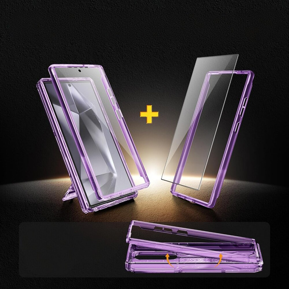 Tok Samsung Galaxy S24 Ultra, Tongate MECH sorozatú klipsz, átlátszó / lila