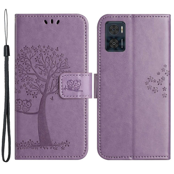 Pattintható tok a Motorola Moto E22 / E22i, Wallet, tree i sowy, lila