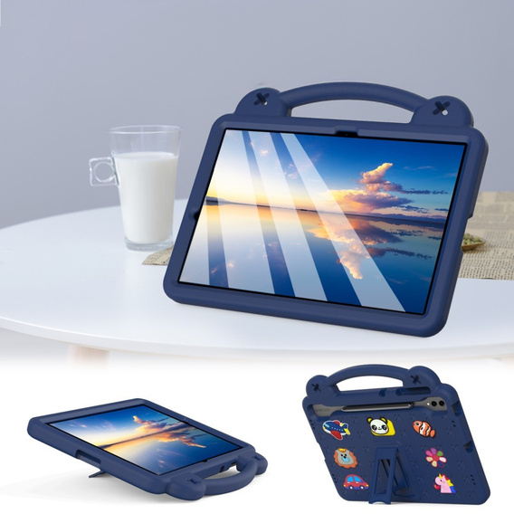 Gyermek tok Samsung Galaxy Tab S10+ Plus, Cute Patterns, állvánnyal, sötétkék