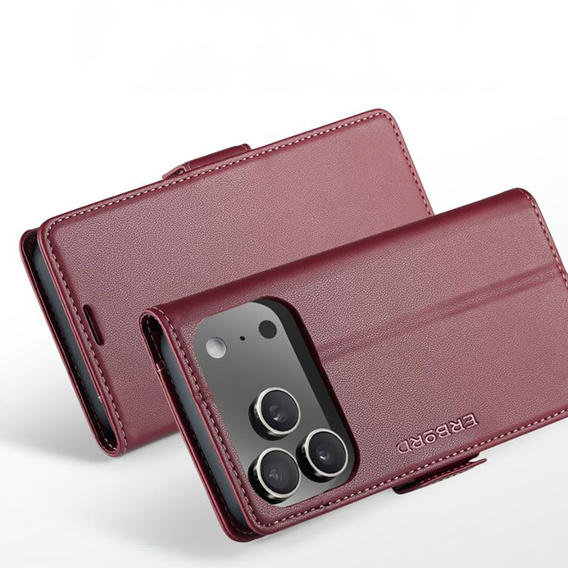 ERBORD Fényes Litchi tok, flip pénztárca iPhone 17 Pro Max-hez