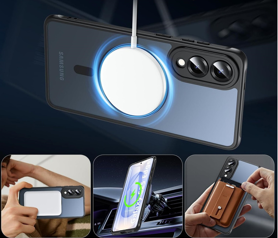 Tok Samsung Galaxy S25 Edge, Kickstand Matt Case, MagSafe-hoz, fekete + képernyőüveg