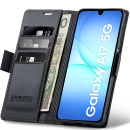 Tok Samsung Galaxy A17 5G, ERBORD Glossy Litchi, pénztárca patenttal, fekete