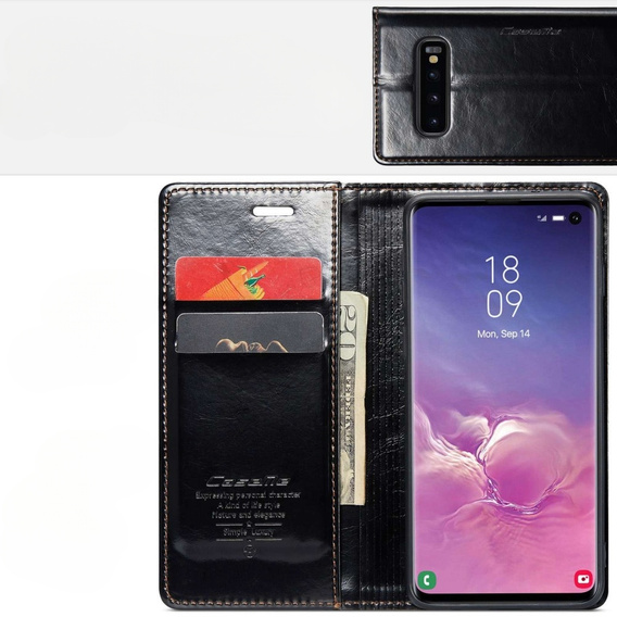 CASEME flip tok Samsung Galaxy S10+ Plus, Waxy Textured, fekete