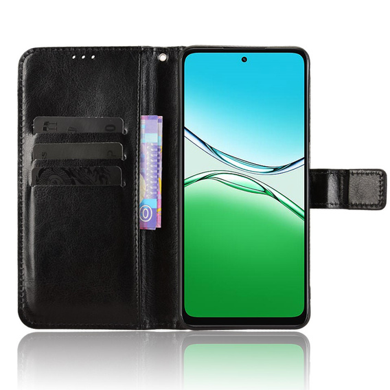 Pattintható tok a Oppo A5 5G / A5m, Crazy Horse Wallet, fekete