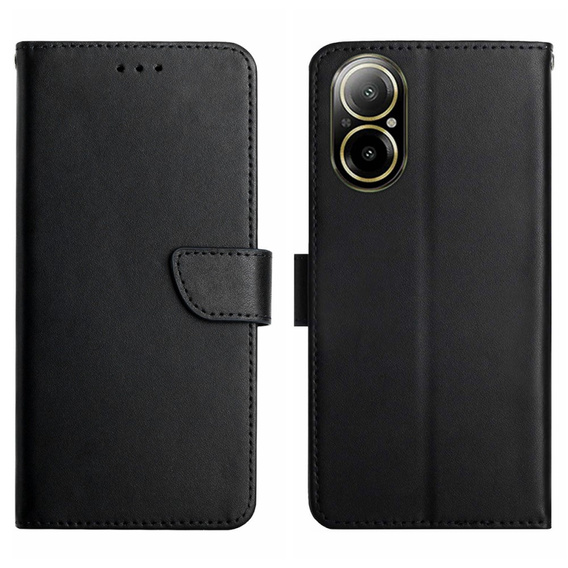 Pattintható tok a Realme C67, Split Leather Wallet, fekete