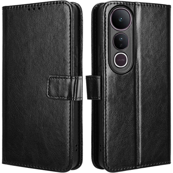 Pattintható tok a Vivo V50 Lite 4G / 5G, Crazy Horse Wallet, fekete
